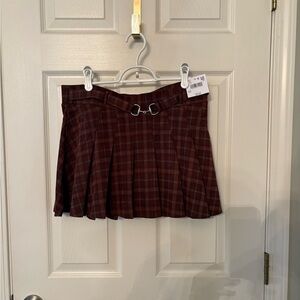 American Eagle Plaid Pleated Skirt with Belt
